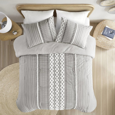 Édredon en chenille gris - Motif de literie en coton double / grand