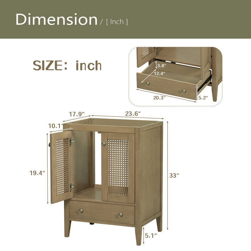 24" Bathroom Vanity Without Sink, Base Only