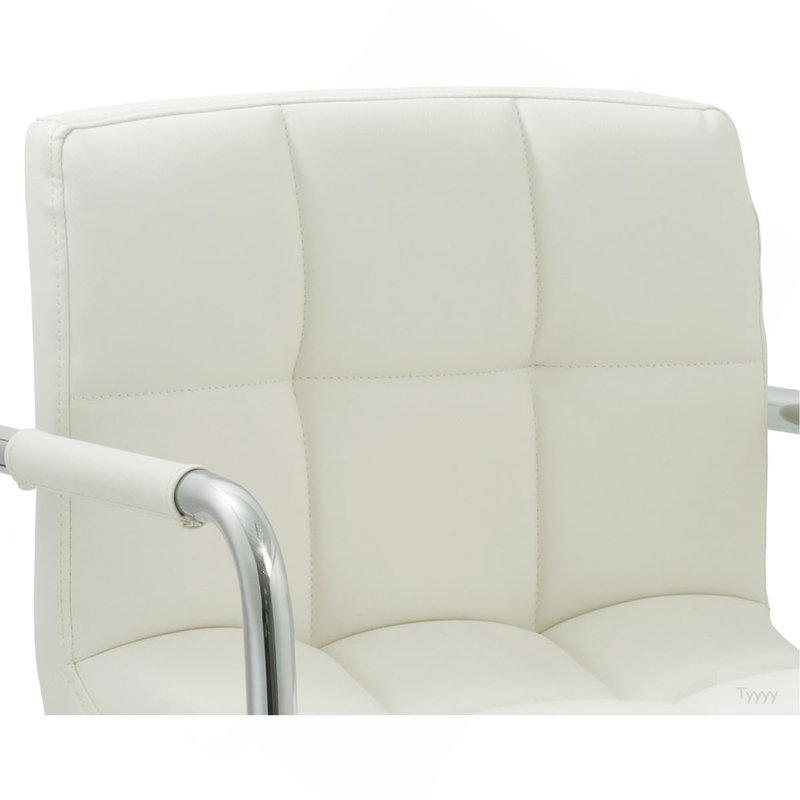 Contemporary Adjustable Swivel Arm Bar Stool With Cushion,White, White