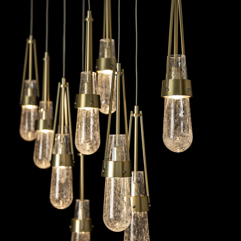 Link 10 - Light Pendant, Long: 19" to 130", Modern Brass, Clear Bubble Glass