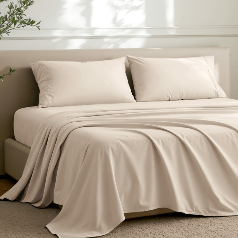 Ensemble de draps en microfibre avec taies d'oreiller, Sable, Ensemble de draps pour très grand lit avec 2 taie