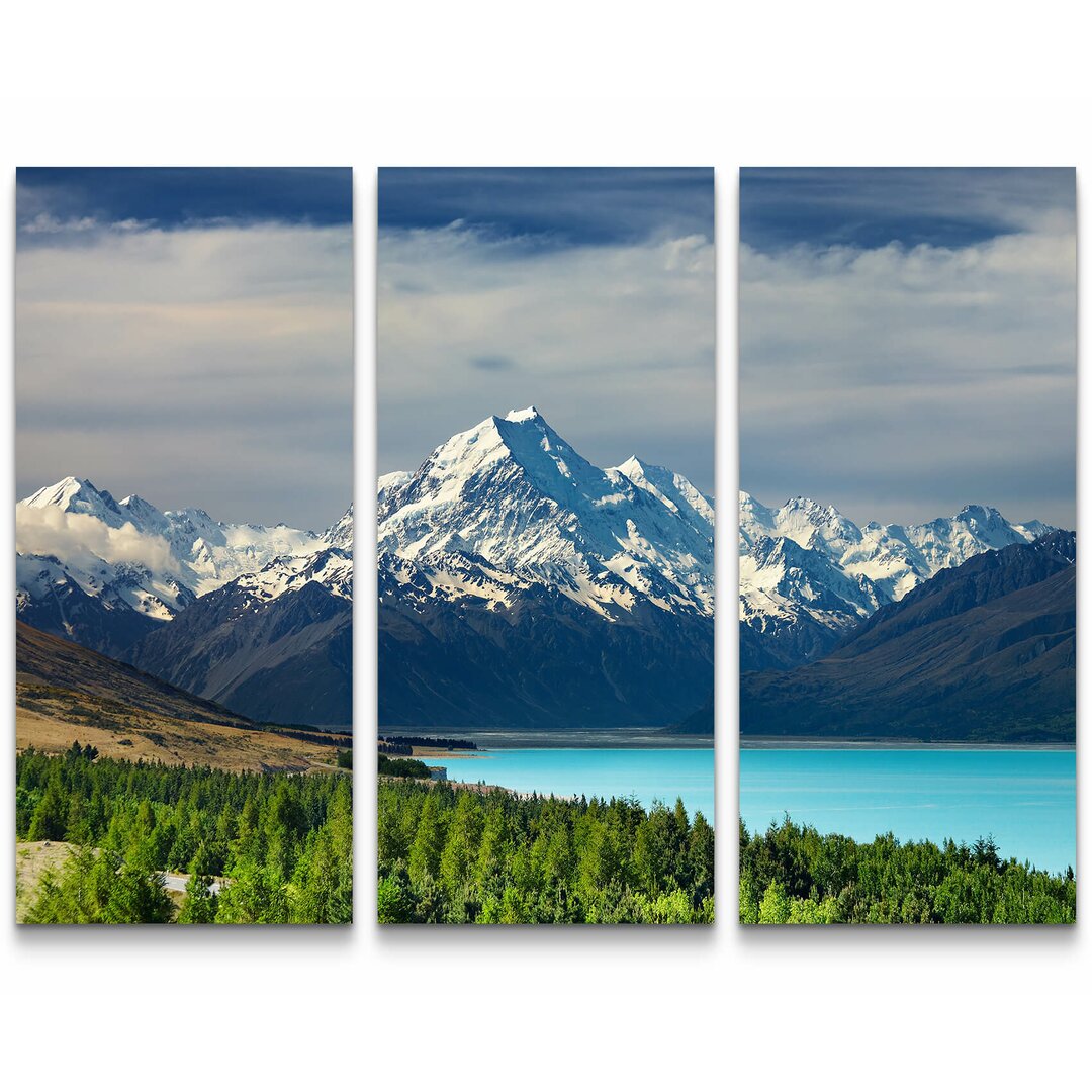 3-tlg. Leinwandbilder-Set Pukaki Lake mit Mount Cook im Hintergrund - Neuseeland