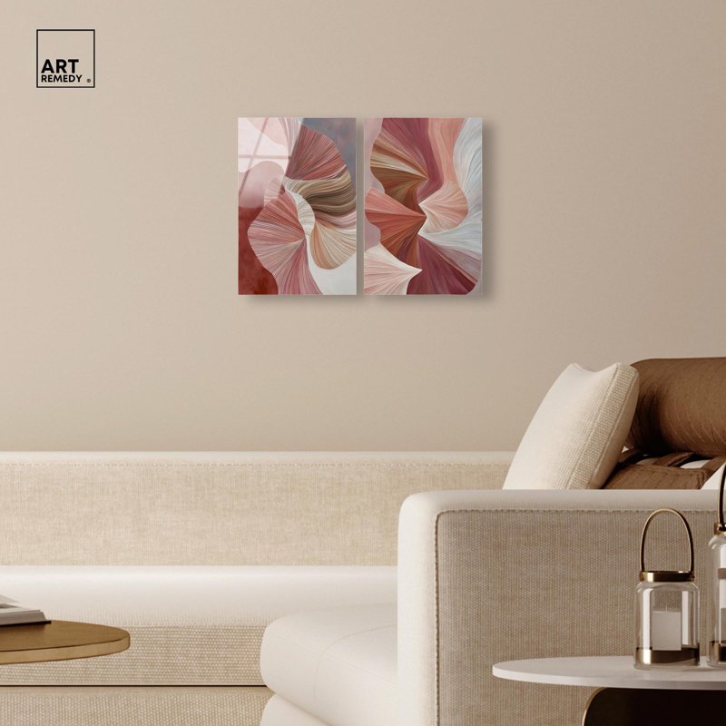 Ensemble de rubans « Blush » : ensemble d'œuvres d'art abstrait bohème sur impression acrylique par Art Remedy, prêt à  accrocher, 10 x 15