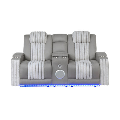 Duran Grey Power Reclining Loveseat With Power Headrest, LED And Bluetooth Speaker