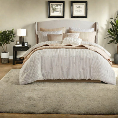 Ensemble de literie de luxe ivoire pour grand lit 10 pièces avec motif jacquard
