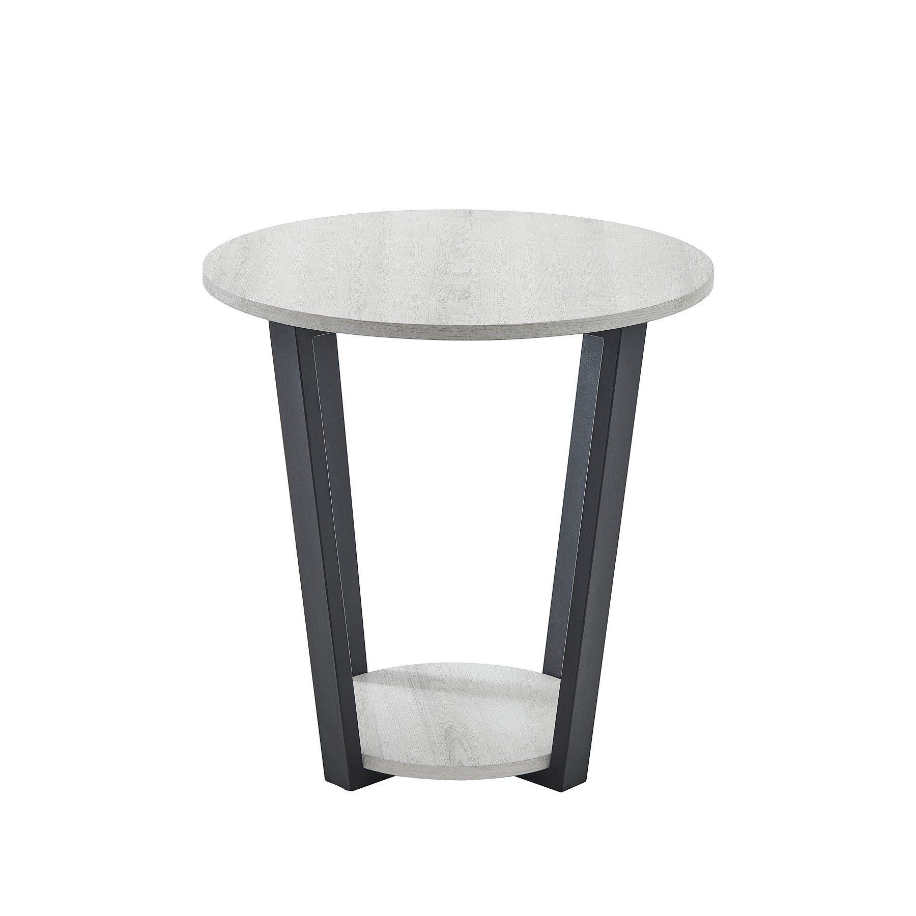 Ebern Designs Elysian Off-White Contemporary Round End Table with Shelf ...