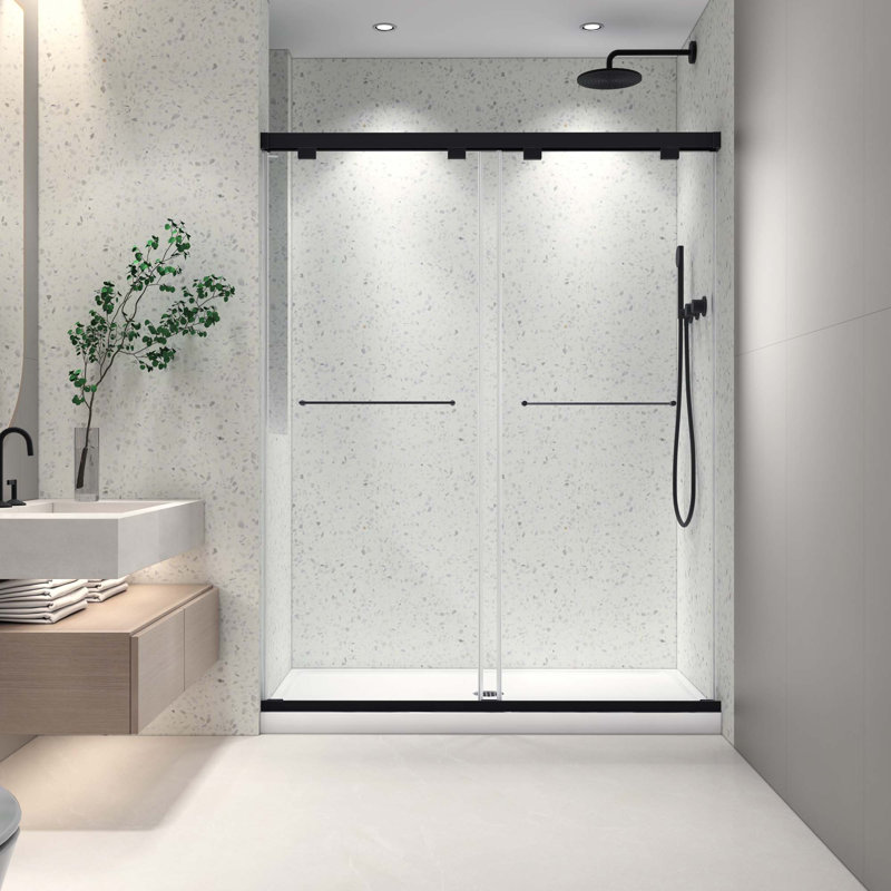 Porte de douche coulissante double sans cadre North American avec fonction de fermeture en verre trempé réglable et nettoyage facile
