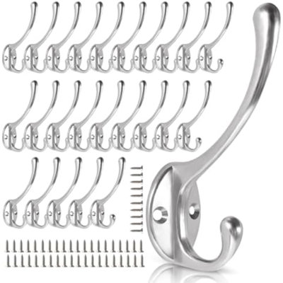 Wall Hooks for Hanging, 25-Pack Heavy Duty Metal Coat Hooks, for Living Room, Bathroom, Kitchen, Bedroom for Towel, Hat, Key, Closet, Bag (Silver)