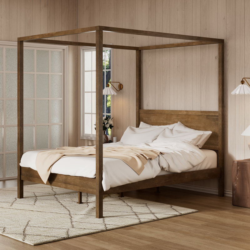 Alonso Solid Wood Canopy Bed With Headboard
