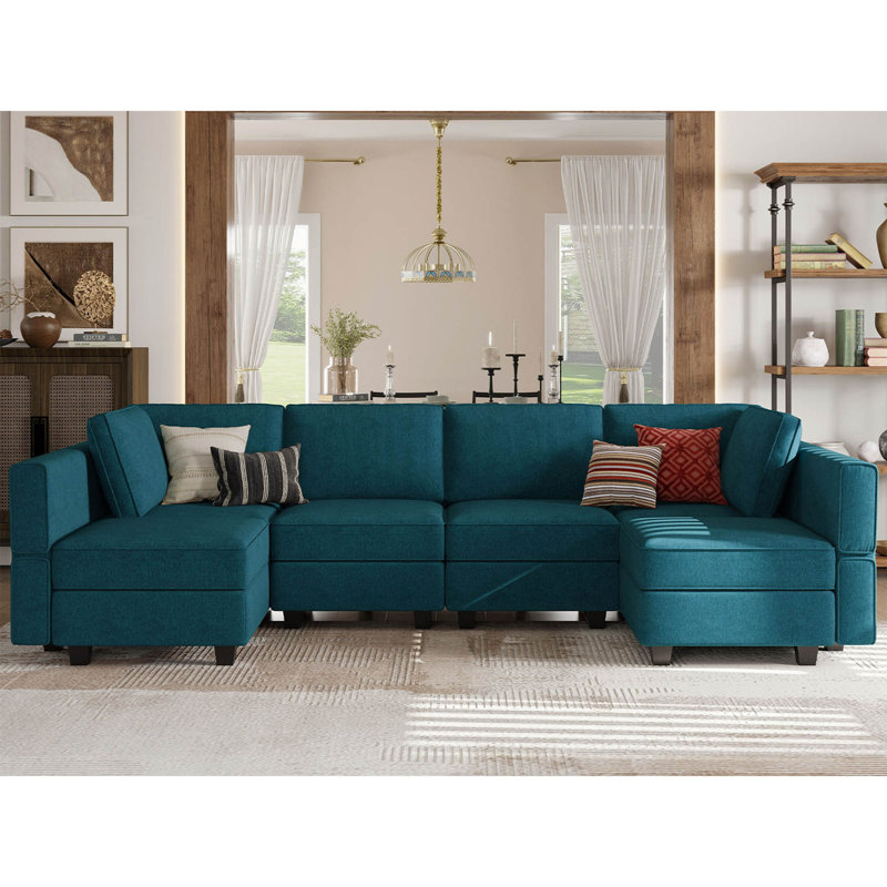 Canapé modulaire réversible de 116,6 po Kimbrel, 100 % polyester bleu paon