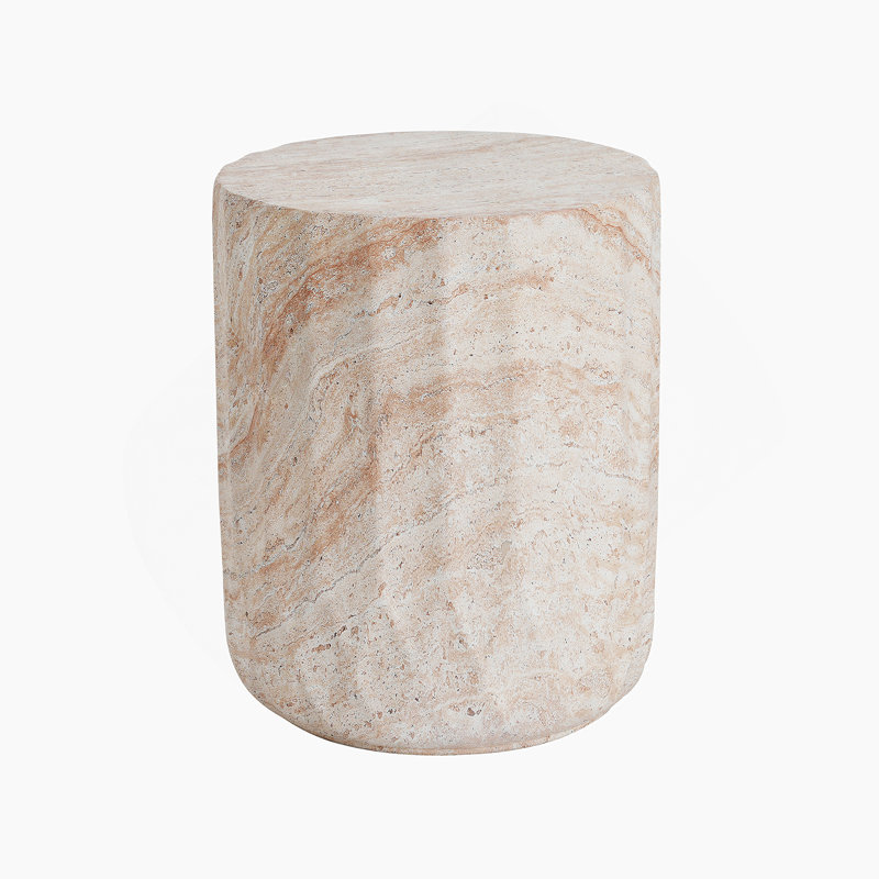 Outdoor/Indoor Lightweight Concrete Side Table,Cylinder Travertine Finish Accent Table