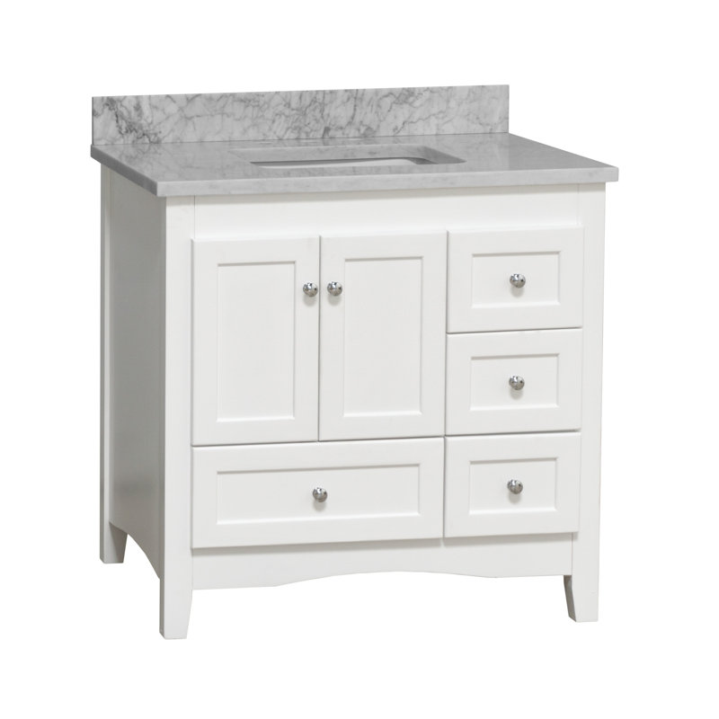 Ensemble de meuble-lavabo simple 36 po Edber, Marbre de Carrare, Blanc