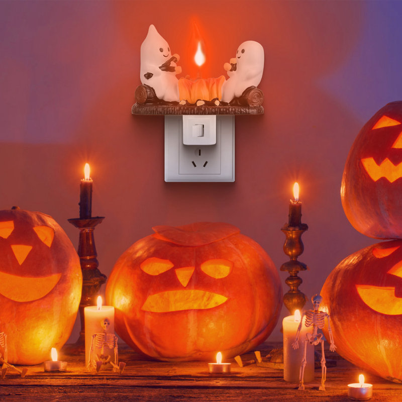 Cute Ghost Campfire Flickering Flame Plug-in Night Light Set