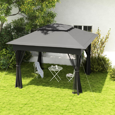 Pavillon de jardin escamotable d'extérieur 11 pi x 11 pi, gris foncé. Filet amovible à fermeture à glissière. Tente instantanée, 114 pieds carrés Pi. Auvent escamotable avec abri de jardin avec tente à fermeture à glissière. Pieds carrés