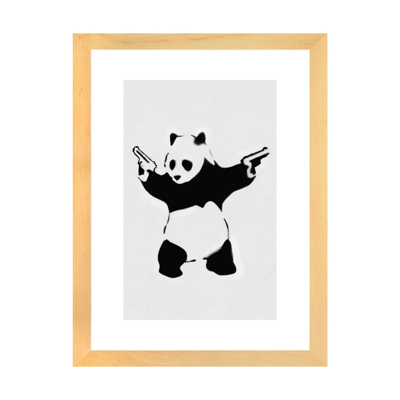 Panda avec des fusils - impression, Papier encadré noir, Blanc, 24'' H x 16'' W x 1'' D
