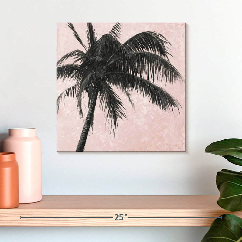 Palmier gris Harnek sur fond rose II, H 16 po x l 16 po