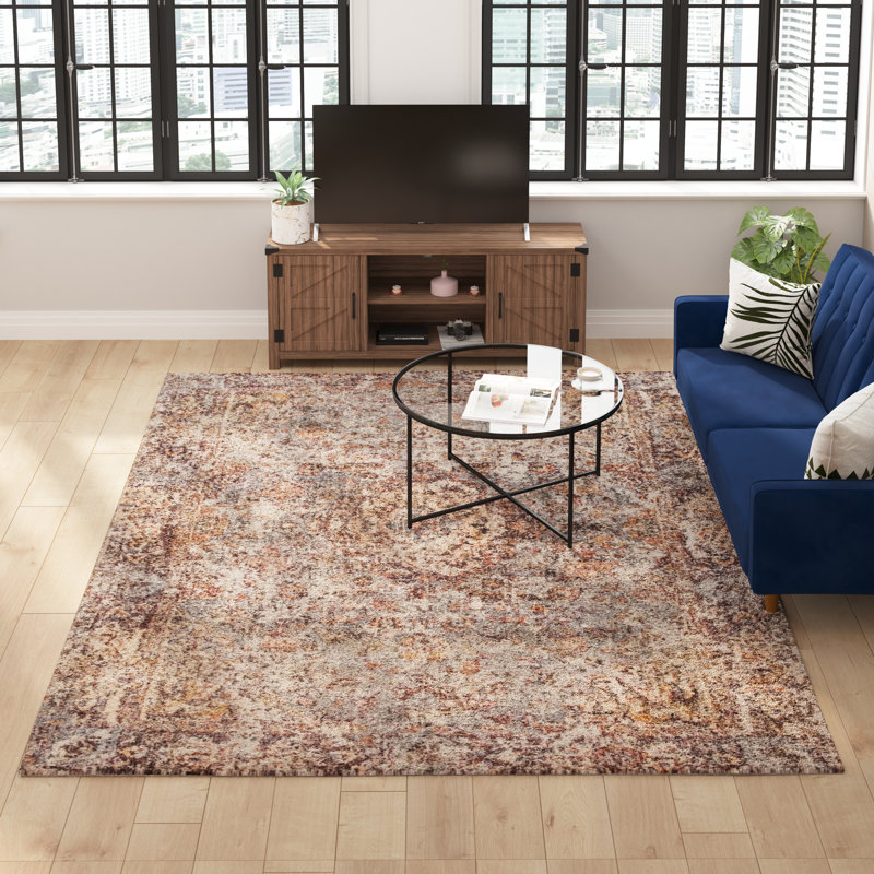 Distressed Red and Gray 8' x 10' Synthetic Area Rug