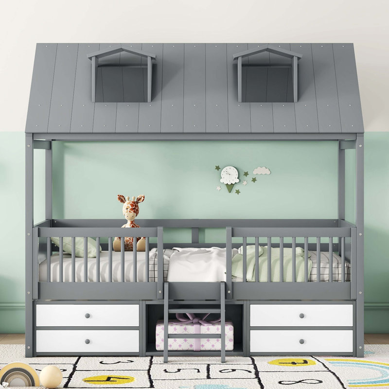 Structure de lit simple en bois, Gris