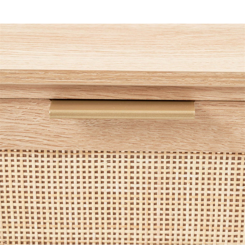 Console en rotin avec 3 tiroirs de rangement et porte coulissante, idéale pour l'entrée, le salon et le bureau