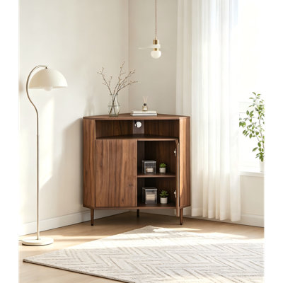 Space Saving China Cabinets with Storage, Walnut MDF Modern Corner for Home