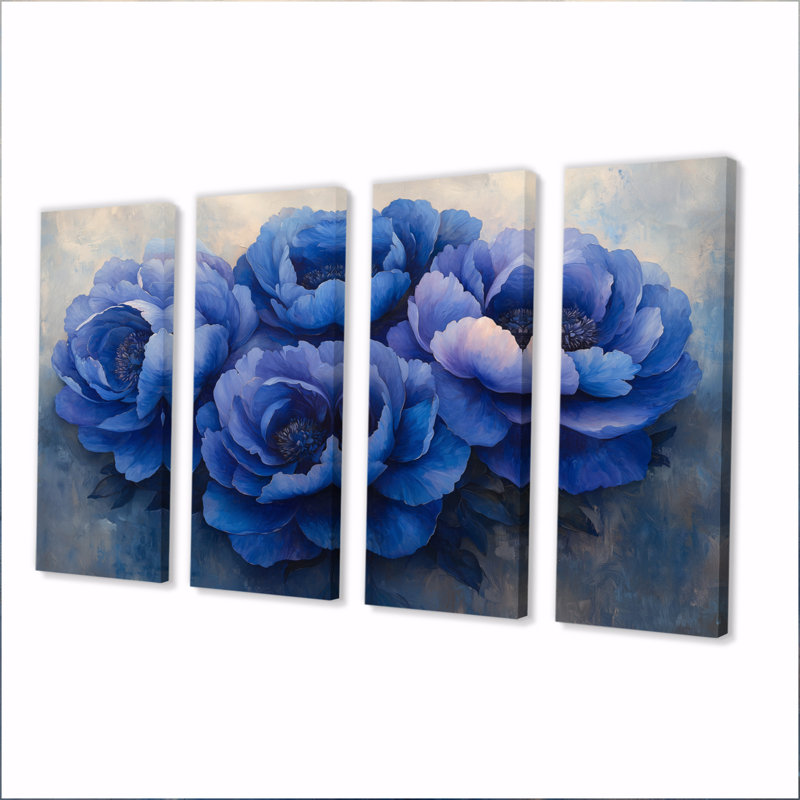 Blue Layers Of Peones II - Peonies Wall Decor - Traditional Wall Art, 28" H x 48" W, 4