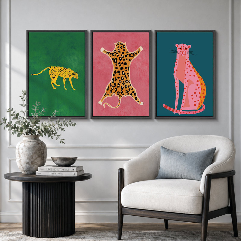 «Preppy Bright», «Pop Vibrant Bold Green Pink Blue Art, Chic Leopard Tiger», images murales colorées, 3 pièces encadrées, impression numérique sur toile, impression numérique sur toile giclée