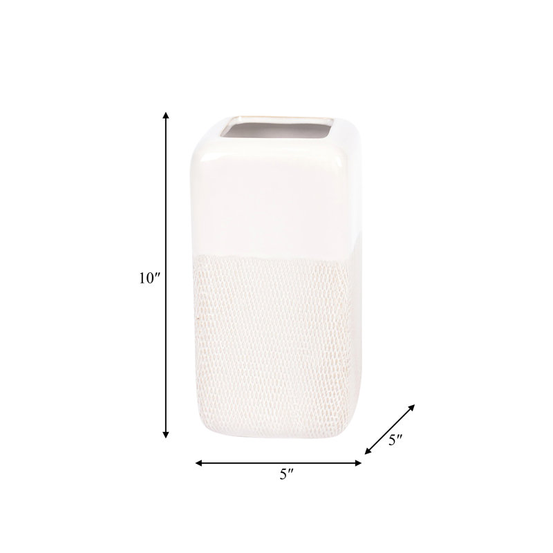 Modern Rounded Flower Vase for Home Decor - Decorative Table Vase for Living Room or Entryway Accent, Ivory