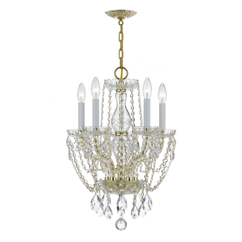 Wehr 5 - Light Glass Dimmable Classic / Traditional Chandelier, Polished Brass, Majestic Wood Polished