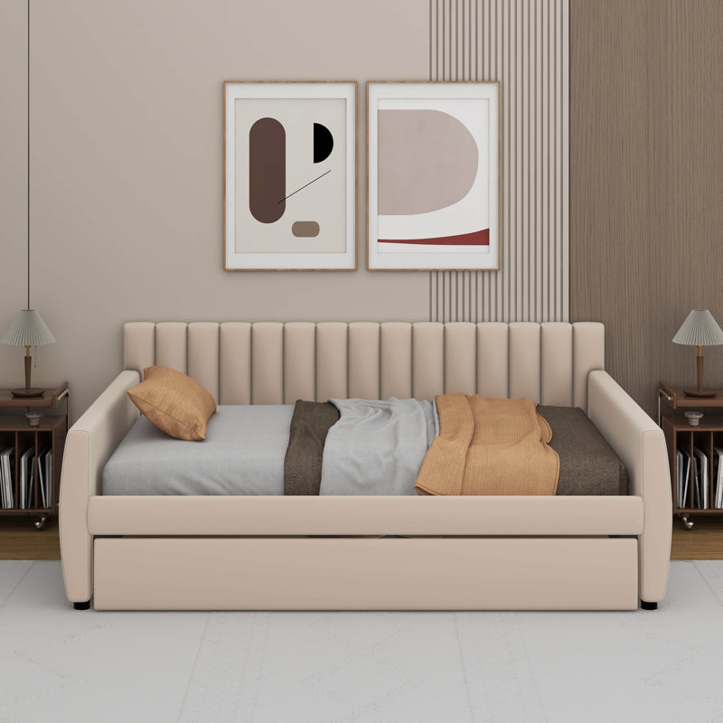 Lit de jour double avec lit gigogne, Beige