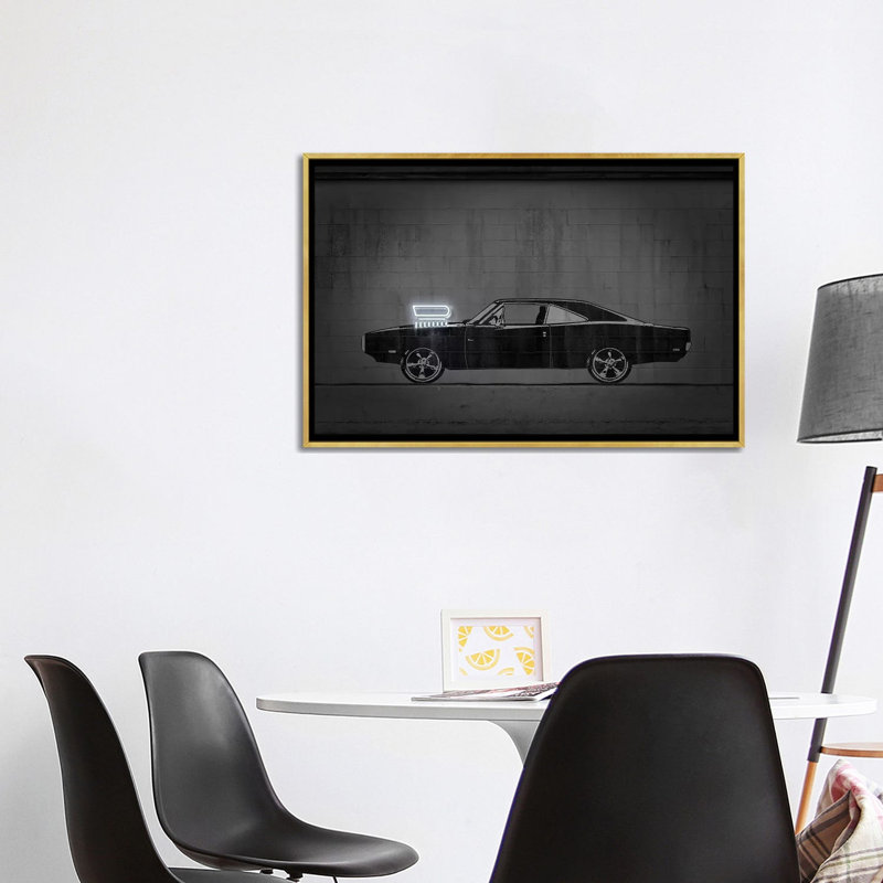 Impression d’art graphique « charger » par octave Mielu, Pas de tapis, H 26 po x l 40 po x 1,5 po, Toile encadrée d'or