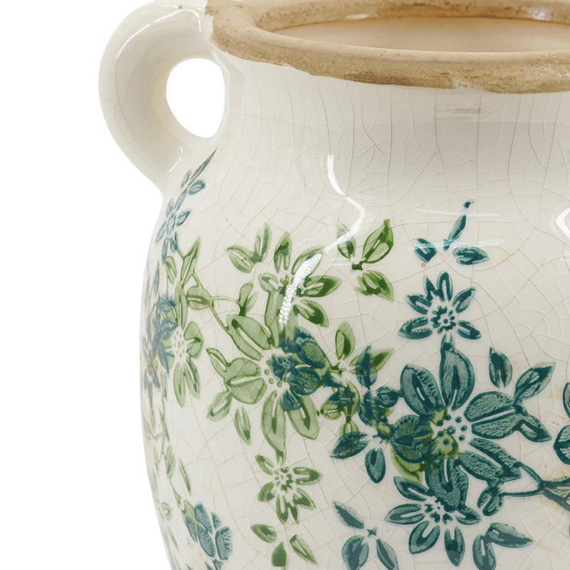 7.5X6.3X7.7" Floral Twin-Handle Vase