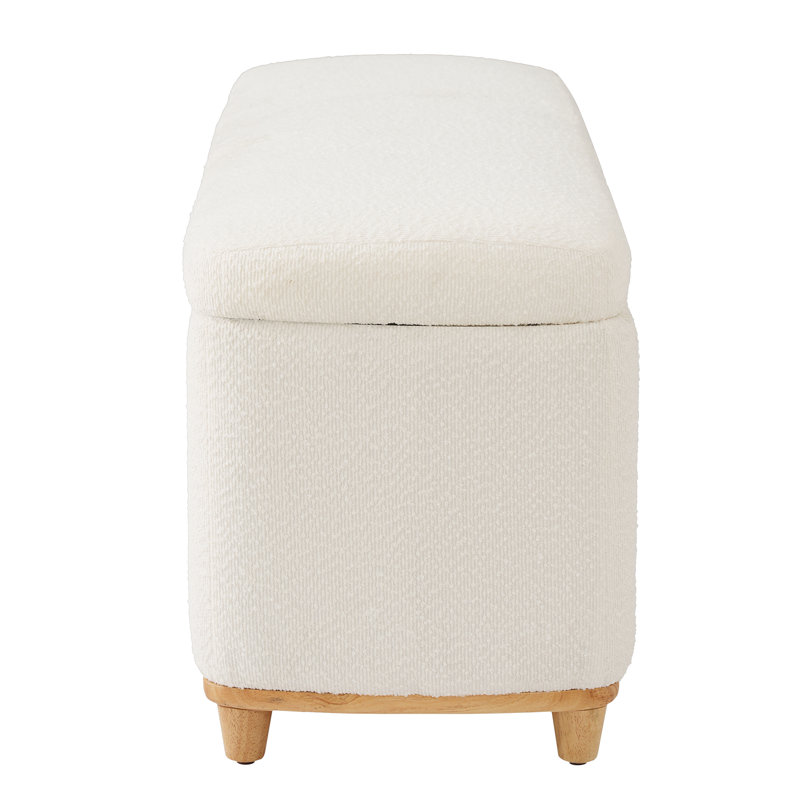Luna Modern Boucle Upholstered Storage Ottoman with Solid Wood Legs and Rounded Design