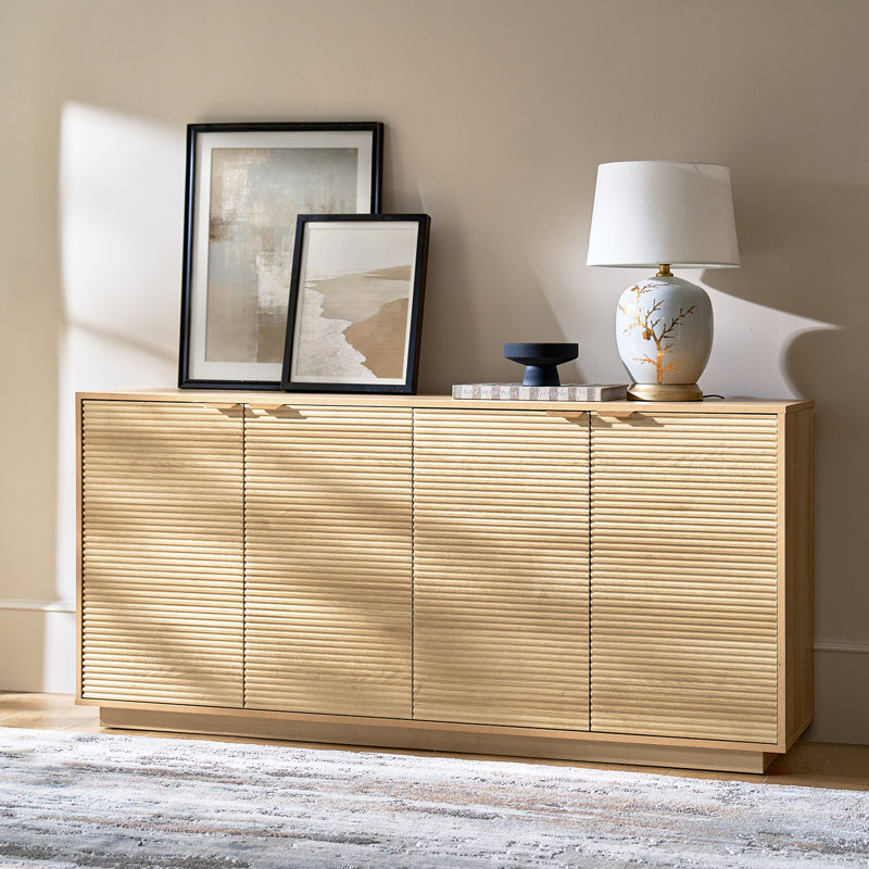 Clare Modern 63"W Slatted Door Sideboard with Horizontal Fluted and Adjustable Shelves, Oak