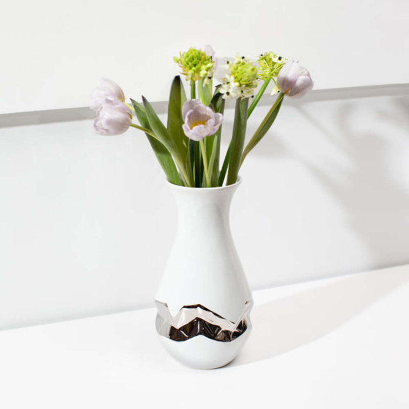 Talianna Handmade Table Vase, White/Silver