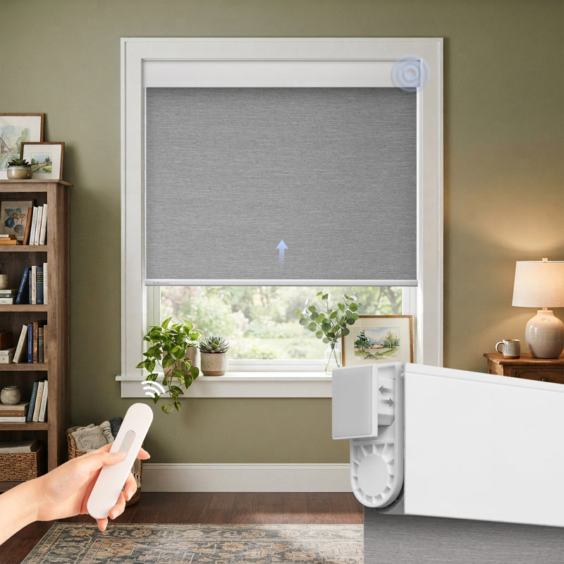 Rideau roulant occultant motorisé sans perçage, gris, L 35 po x L 72 po
