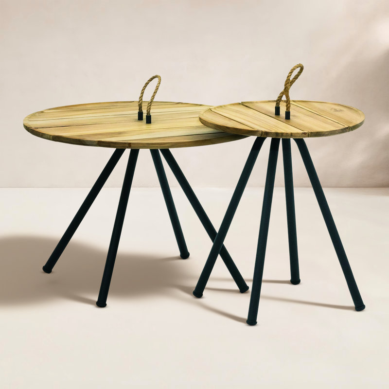 Woburn Round Teak Side Tables 23." Rd and 15" Rd