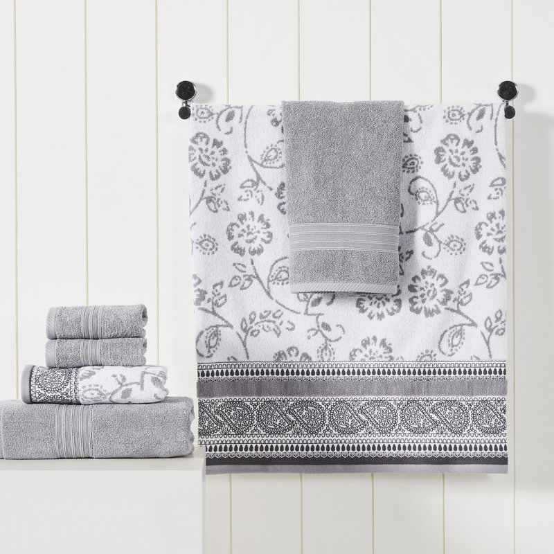 Stone Gray Cotton Jacquard and Solid Towel Set