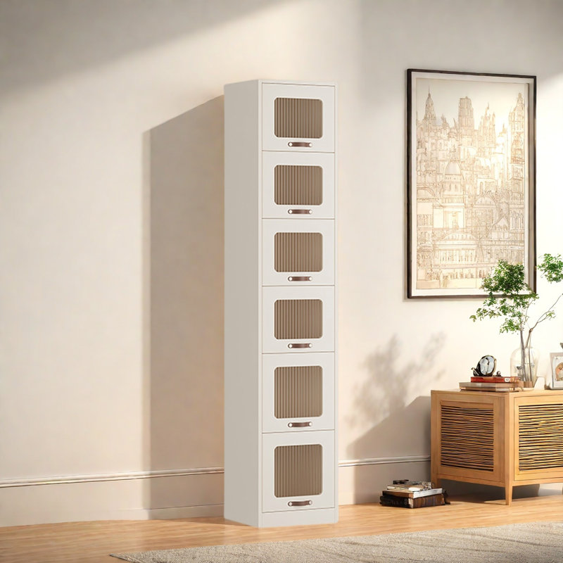 Rabehi, (6 Shelves) 77.9"H x 15.7"W x 13.7"D, White