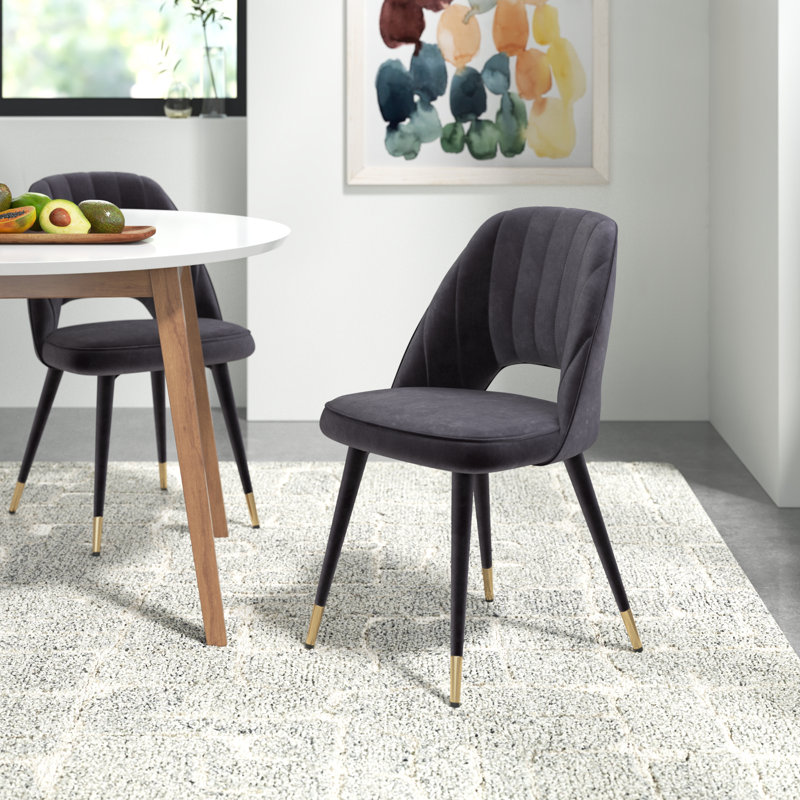 Sunni Velvet Upholstered Dining Chair with Gold Trim, Black