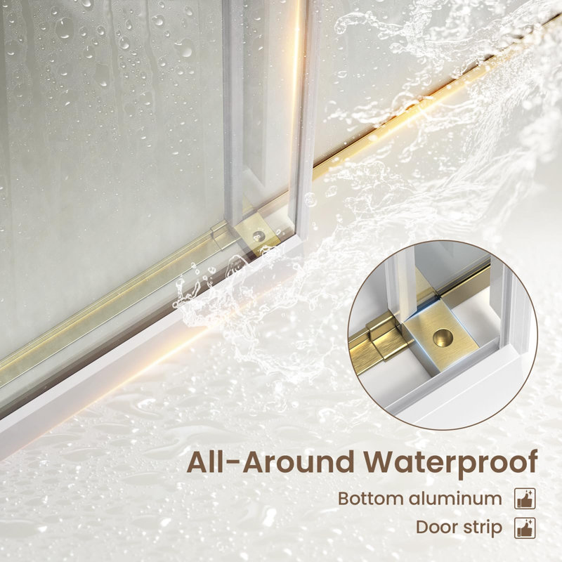 Porte de douche coulissante sans cadre l 48 po x H 76 po avec verre trempé transparent de 5/16 po (8 mm)