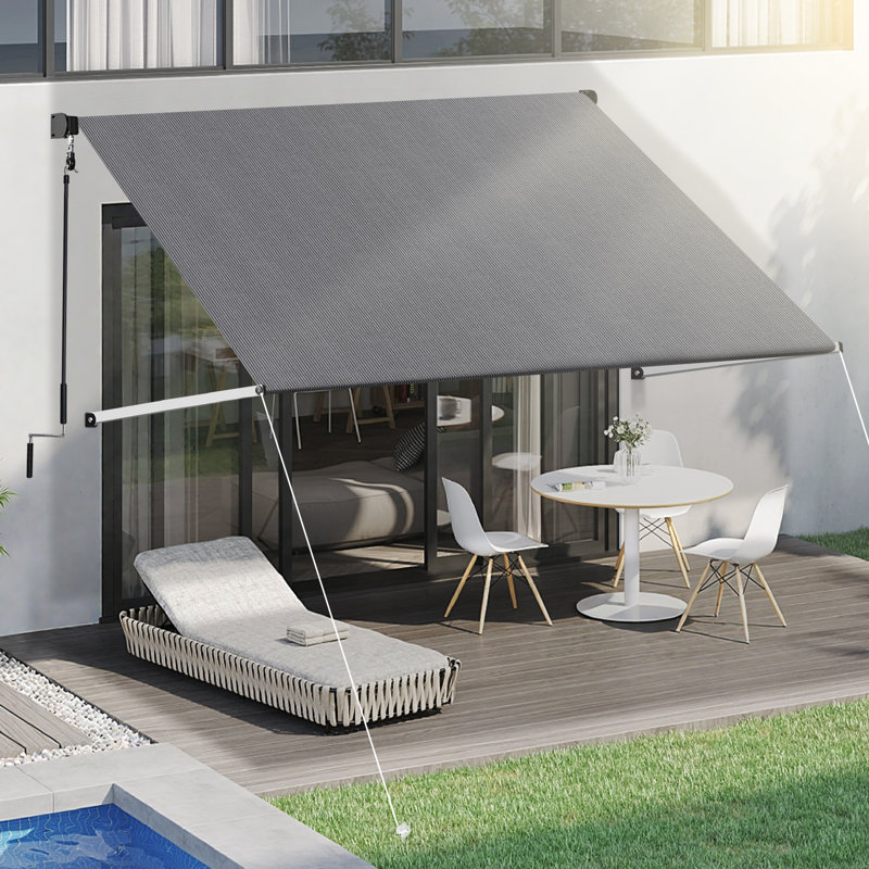 Shade&Beyond 10" X 8" Manual Retractable Awnings for Patio Shades Roll Up Outdoor Sunshade Cloth for Backyard, Garden, Balcony, Grey