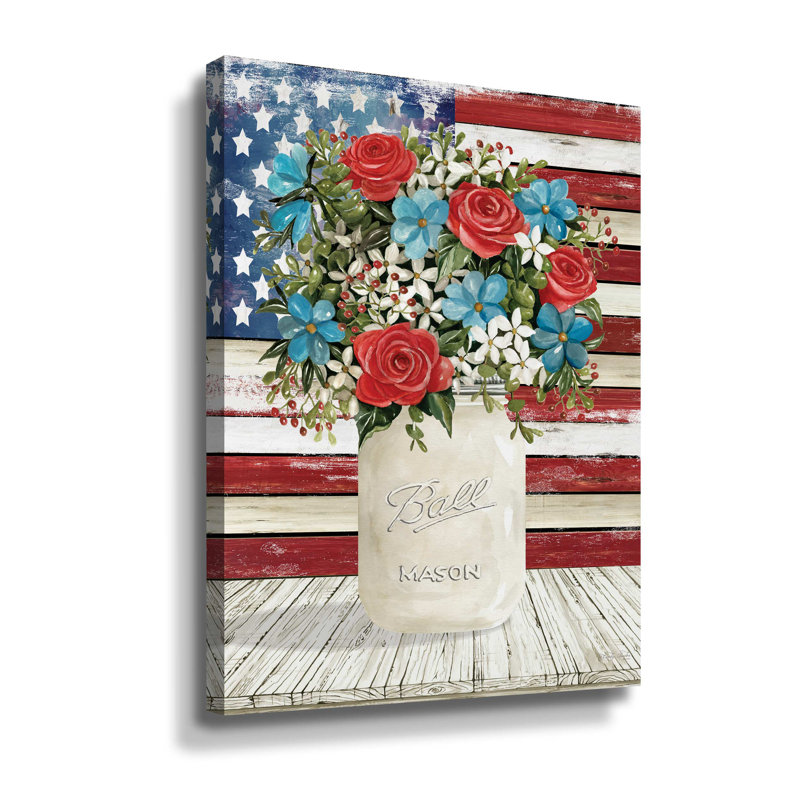 Fleurs patriotiques sur toile, H 10 po x l 8 po x P 2 po, Toile tendue