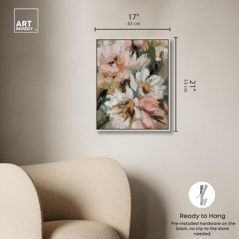 «Pink Spring Farmhouse», reproduction d'art sur toile par Art Remedy, H 16 po x l 20 po, Toile tendue avec châssis