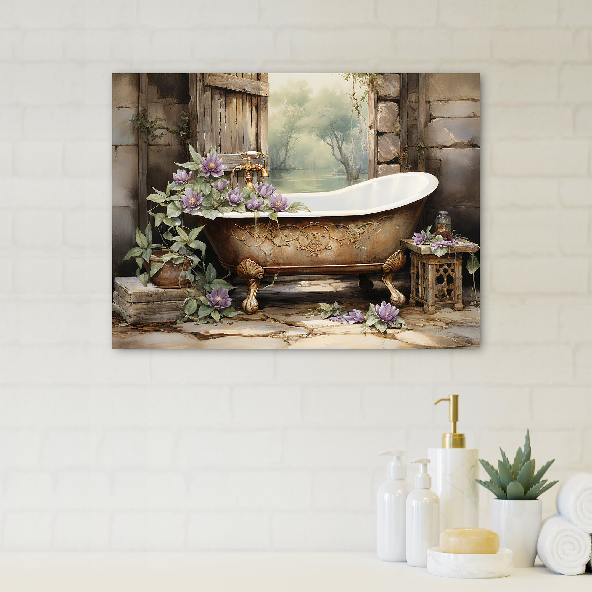 Ophelia & Co. Farmhouse Bathtub Florals - Bathroom Wall Art | Wayfair
