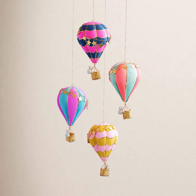 Small Hot Air Balloon Display, Cyan/Violet, Yellow/Light Pink