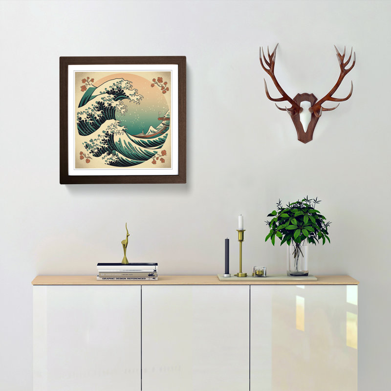 Japanese Wave Art Deco No.2 - Framed Print, Walnut