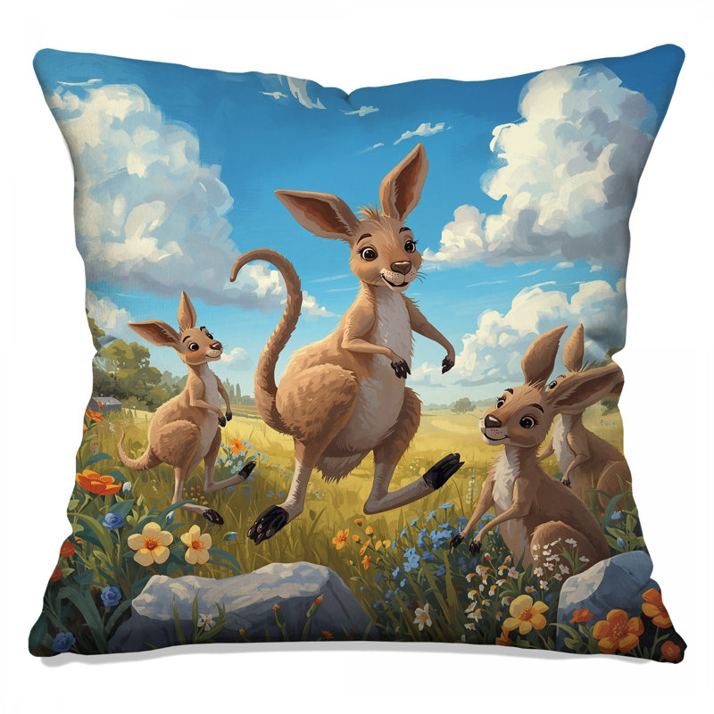 Coussins Kangaroos In Wildflowers, 18 x 18 pouces
