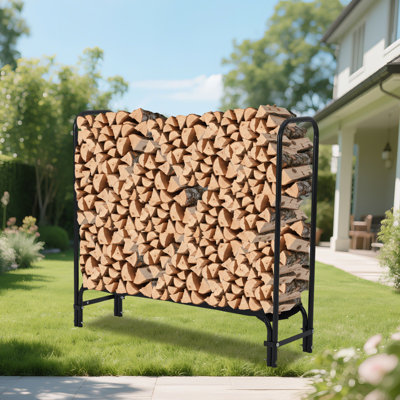 4FT Firewood Rack Stand, Heavy Duty Metal Logs Holder with Sturdy Frame for Indoor & Outdoor Fireplace