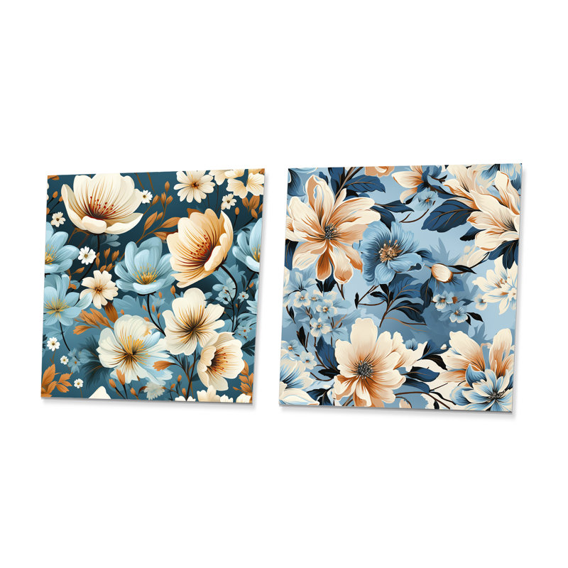 Lafontaine - Ensemble de 2 carrés à motif floral en métal, H 23 po x l 46 po
