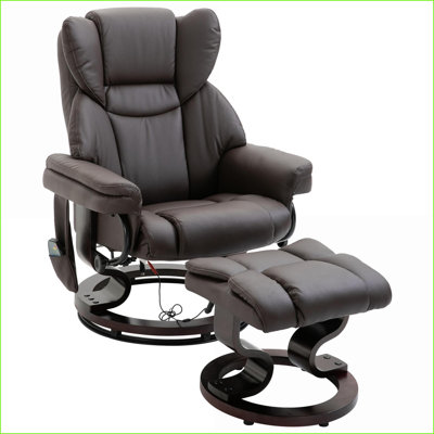 Recliners with 10 Vibration Points, 360° Swivel, Ottoman &amp; Remote | Walnut Brown | Faux Leather